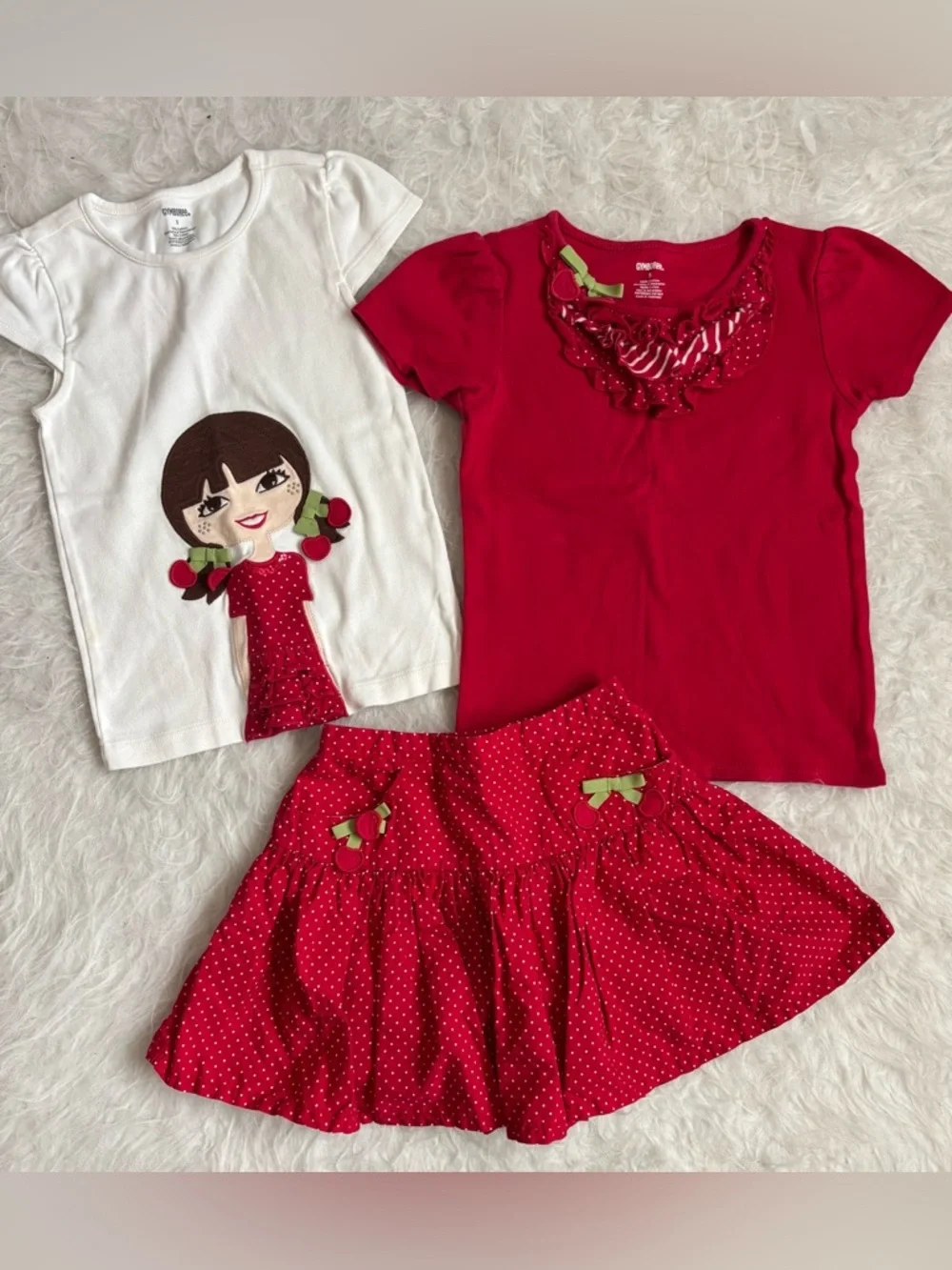 Gymboree Girls 3 Piece Americana White & Cherry Red Tees & Skort